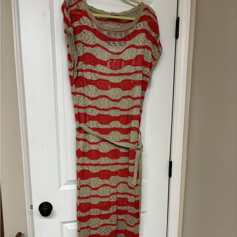 Stylish Orange Beige Striped Dress